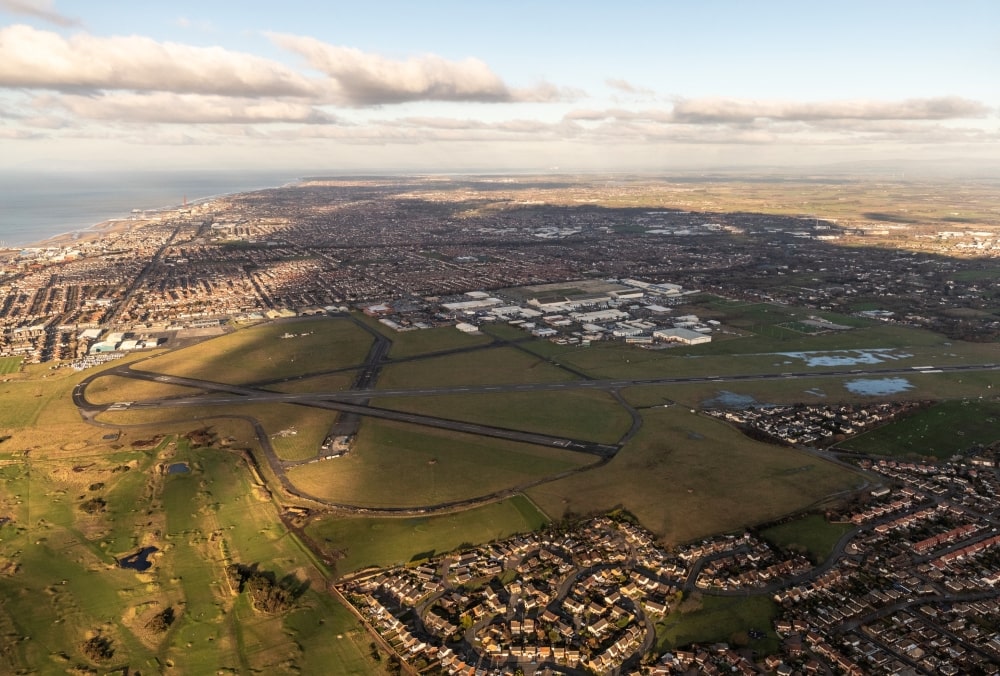 An aerial image of Blackpool Airport