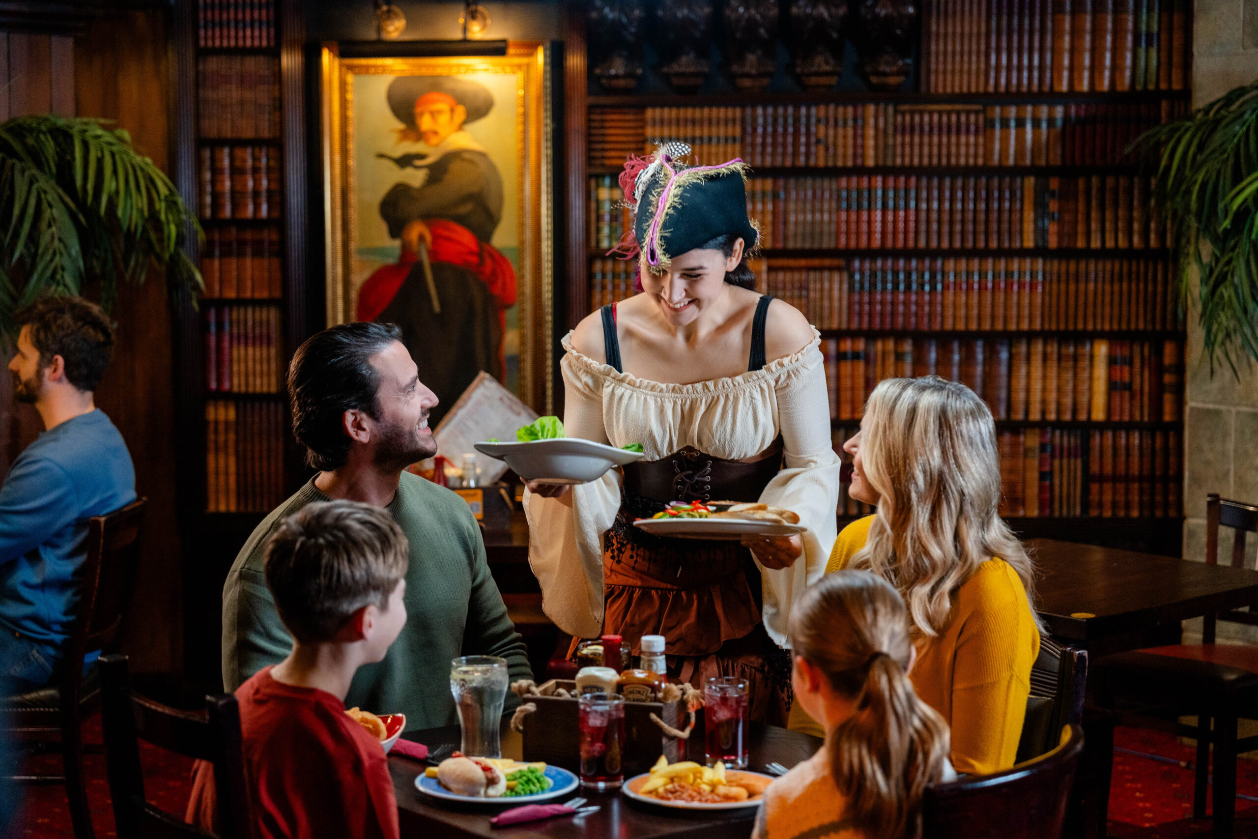 A family sat around a table eating