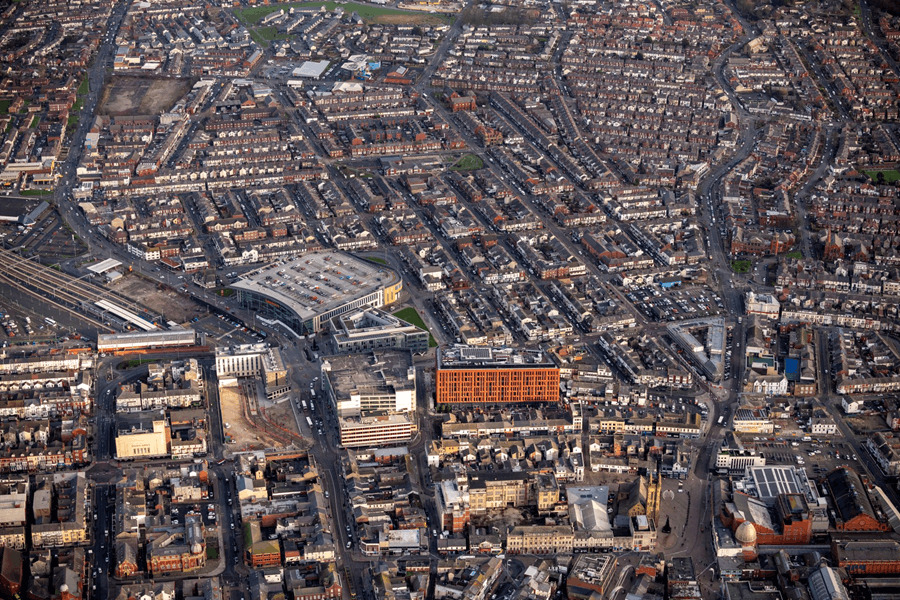An aerial view of Blackpool town.